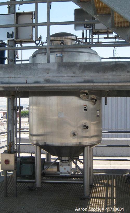 Used Walker 500 Gallon, 316L stainless steel jacketed liquifier tank, model PV Liquiverter. 58" X 62", 36" legs, 75 psi, 40 hp motor, National Board #5167, vessel 45/10, psig MAWP @ 320F, minimum des...