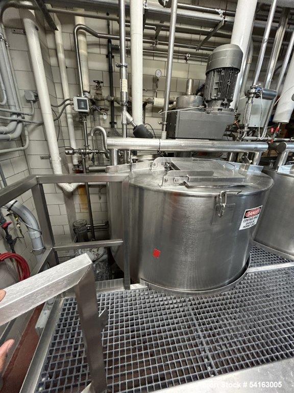 Used Walker Stainless Jacketed 500 Gallon Stainless Liquifier/Multi-Motion Mixer, Model PZ-MM. 316L stainless steel. Jacket rated 120 psi at 350 degrees F. Top mounted agitator with scraper/sweep bla...