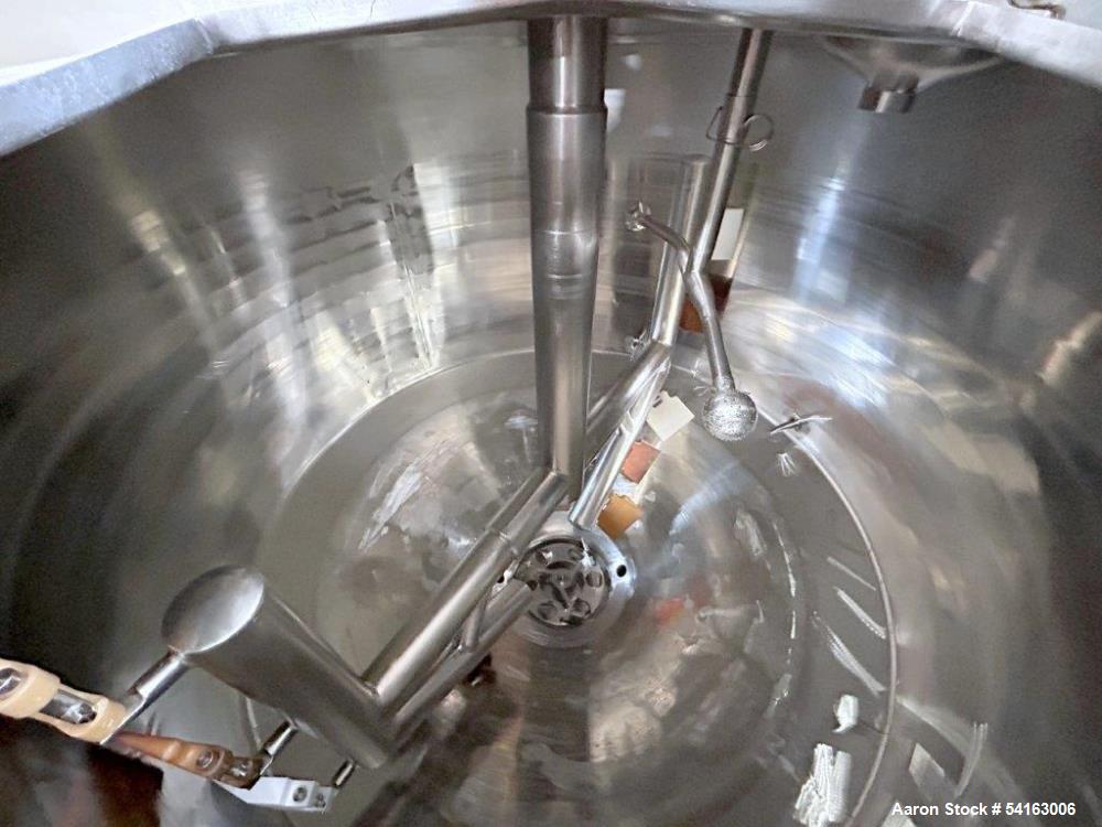 Used Walker Stainless Jacketed 500 Galon Stainless Liquifier/Multi-Motion Mixer, Model PZ-MM. 316L stainless steel. Jacket rated 120 psi at 350 degrees F. Top mounted agitator with scraper/sweep blad...