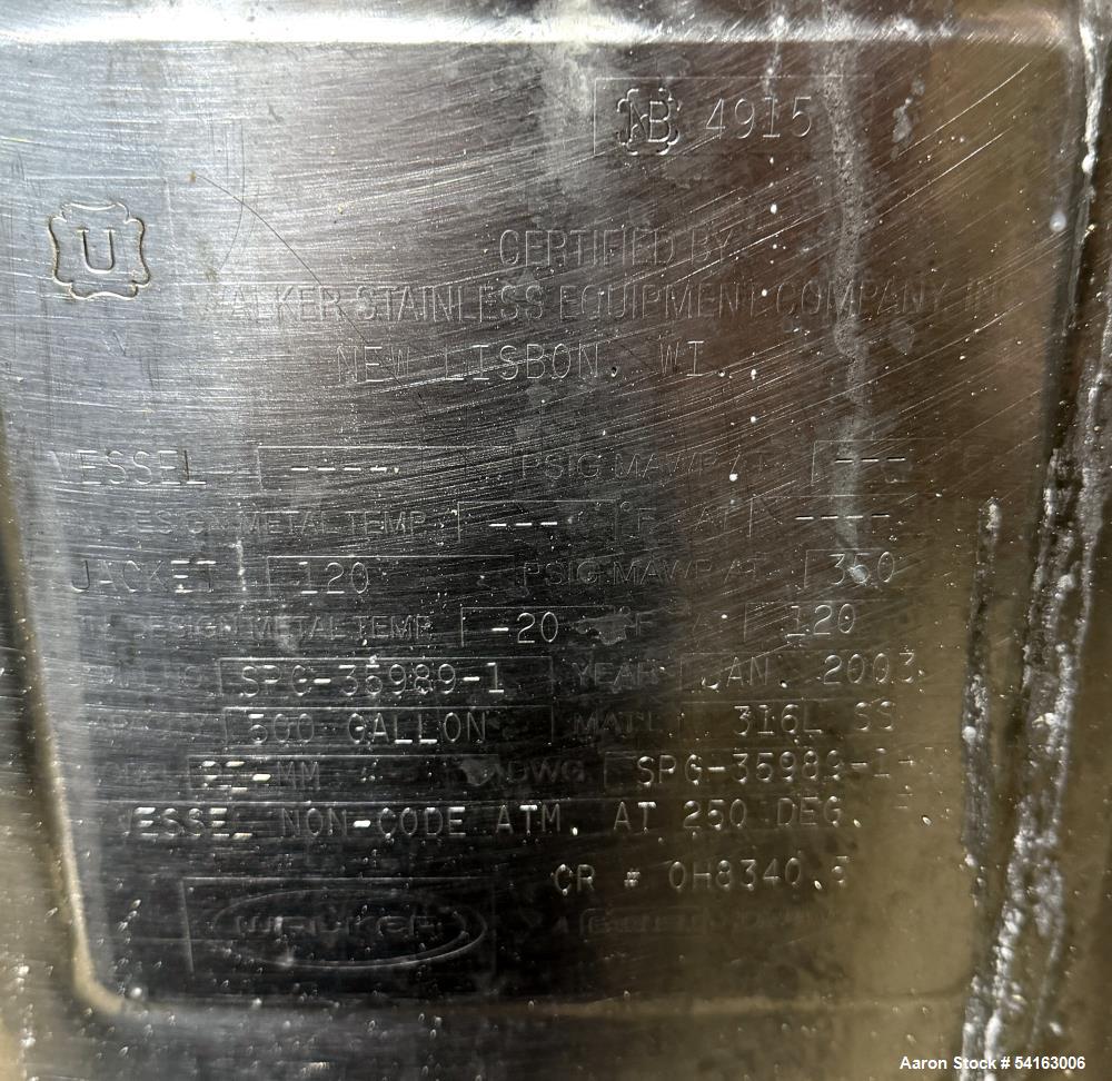 Walker 500 Gallon Jacketed Liquefier with Dual Motion Mixing System