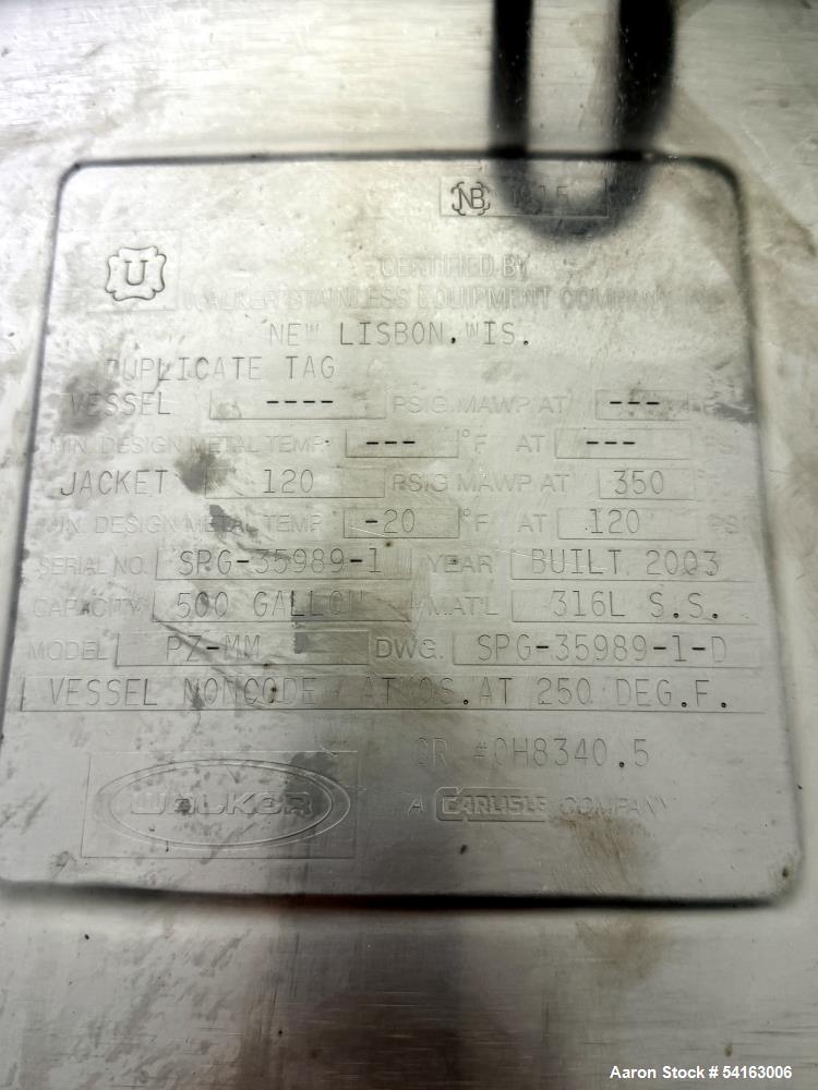 Walker 500 Gallon Jacketed Liquefier with Dual Motion Mixing System