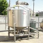 Used Breddo Likwifier 600 Gallon, 316 Stainless Steel, Jacketed Scrape Surface Contical Bottom Blender, Model LORWWSS.  Interior dimensions 64