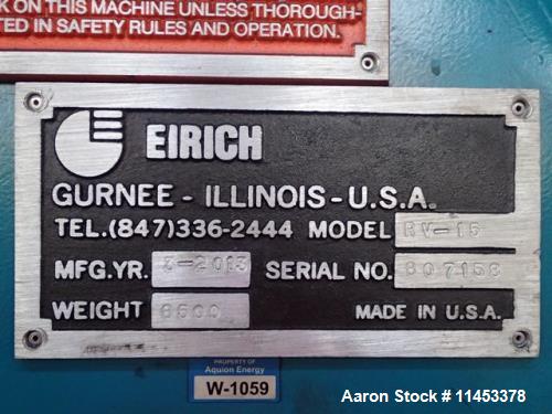 Used Eirich Mixer, Model RV-15.