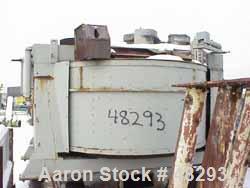 USED: Eirich mixer DEV29/6. Counter current, batch type, carbon steel.210 cu ft max, chamber 114" dia x 53" high. Wear plate liners side &bottom. Dust hood w/charge port. Pan drive (2) 15  hp3/60/575...