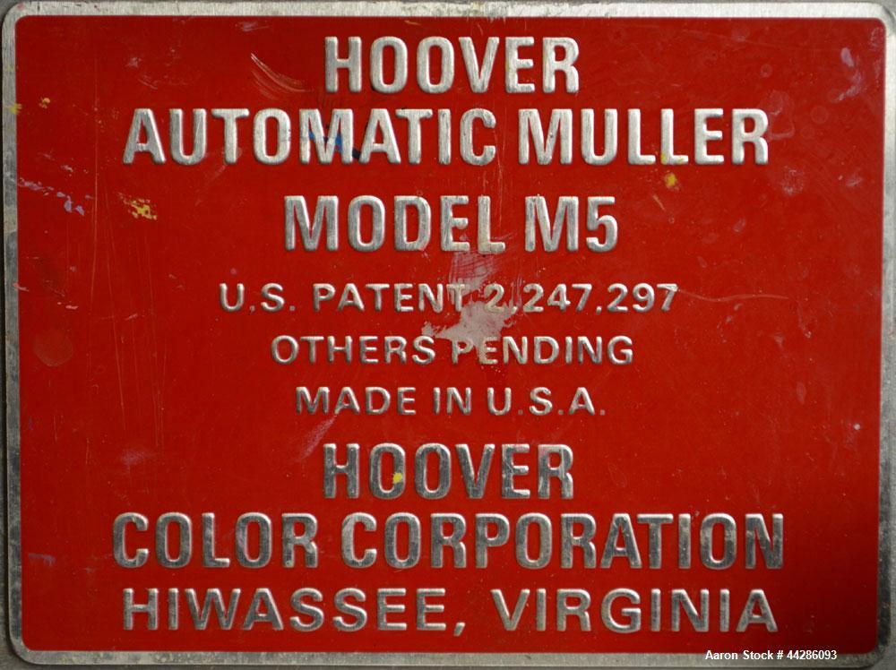 Used Hoover Color Corp. Automatic Muller, Model M5. Unit consists of (2) 7-1/2" Diameter glass plates, one of which rotates at a constant speed over a stationary plate causing shear forces to develop...