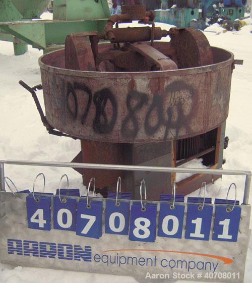 Used National Engineering Simpson Mix-Muller. 36" diameter 304 stainless steel pan.(2) 16'' diameter x 3'' wide carbon steel mulling wheels, (1) scraper. Approximate 6'' x 12'' side bottom outlet wit...