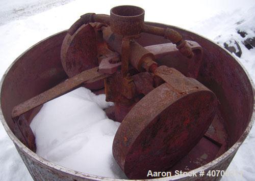Used National Engineering Simpson Mix-Muller. 36" diameter 304 stainless steel pan.(2) 16'' diameter x 3'' wide carbon steel mulling wheels, (1) scraper. Approximate 6'' x 12'' side bottom outlet wit...