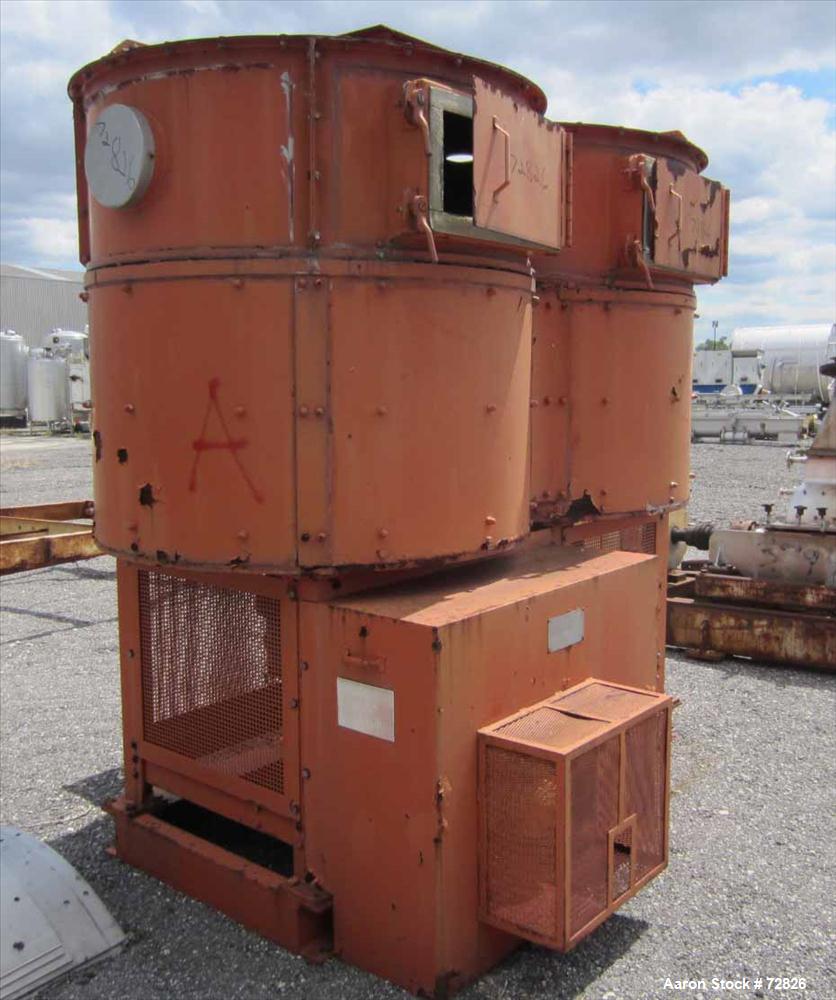 Used Simpson Multi-Mull Continuous Mixer, Model 21GP, 304 Stainless Steel. Capacity approximately 30 Tons/HR. Figure 8 style cribs 54" diameter x 30" deep. (4) 20" diameter x 5" wide mulling wheels w...