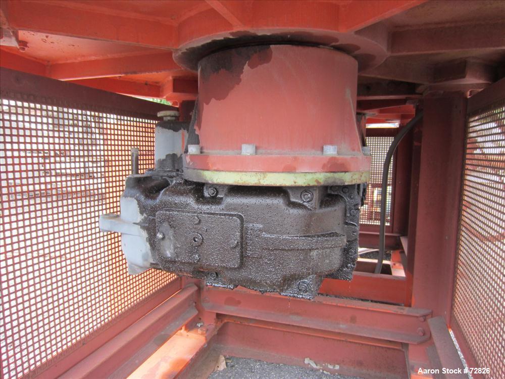 Used Simpson Multi-Mull Continuous Mixer, Model 21GP, 304 Stainless Steel. Capacity approximately 30 Tons/HR. Figure 8 style cribs 54" diameter x 30" deep. (4) 20" diameter x 5" wide mulling wheels w...