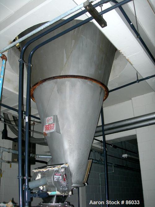 USED: J H Day Nauta mixer, 70 cubic foot working capacity, 304 stainless steel. Approximately 83" diameter x 115" straight side. Non-jacketed. 1/3 cover. Approximate 8" diameter pintle bearing bottom...