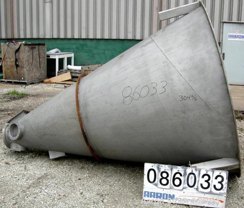 USED: J H Day Nauta mixer, 70 cubic foot working capacity, 304 stainless steel. Approximately 83" diameter x 115" straight side. Non-jacketed. 1/3 cover. Approximate 8" diameter pintle bearing bottom...