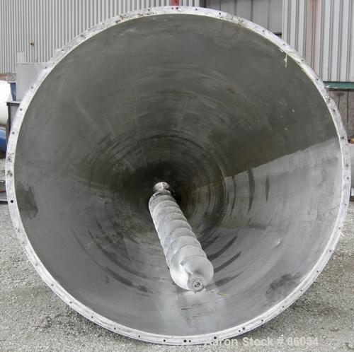 USED: J H Day Nauta mixer, 70 cubic foot working capacity, 304 stainless steel. Approximately 83" diameter x 115" straight side. Non-jacketed. 1/3 cover. Approximate 8" diameter pintle bearing bottom...