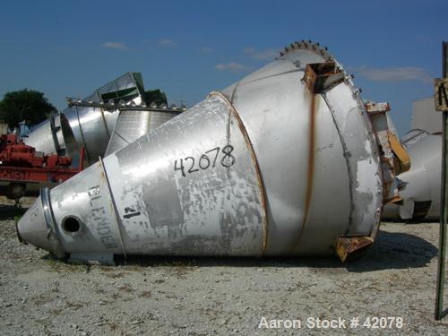 USED: Day twin screw nauta mixer, 200 cubic feet (1500 gallon), model MB2X-200, 304 stainless steel. No 4 finish contact surfaces. 123-7/16" diameter x 141-9/16" cone height. Flat bolt-down hinged co...