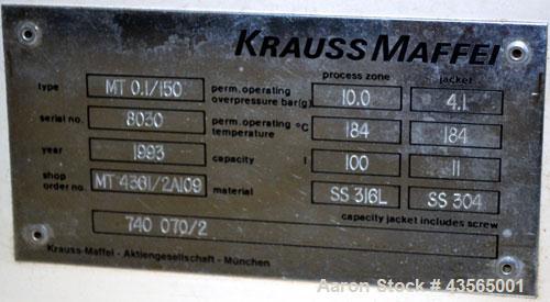Used Stainless Steel Krauss-Maffei Conical MT Mixer Dryer, 3.53 Cubic Feet (100