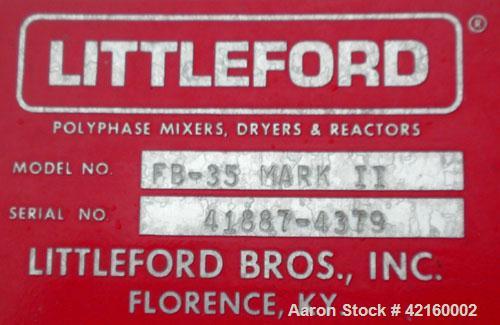 Used Littleford Mark II Nauta Mixer, Model FB-35, 316 stainless steel. 35 cubic feet working capacity. Approximate 60" diameter x 87" straight side. Internal rated atmospheric at 32-331 deg F, stainl...