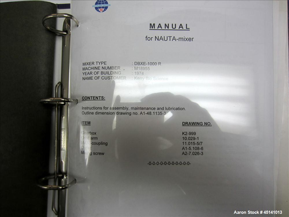 Used Hosokawa Vrieco Nauta Mixer DBXE-1000R – 304 Stainless, Vortex Gate Valve, 86"x60"x16", Machine #M18955
