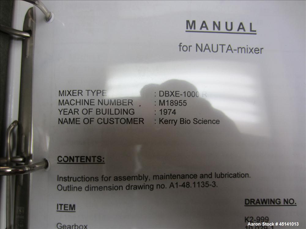 Used Hosokawa Vrieco Nauta Mixer DBXE-1000R – 304 Stainless, Vortex Gate Valve, 86"x60"x16", Machine #M18955