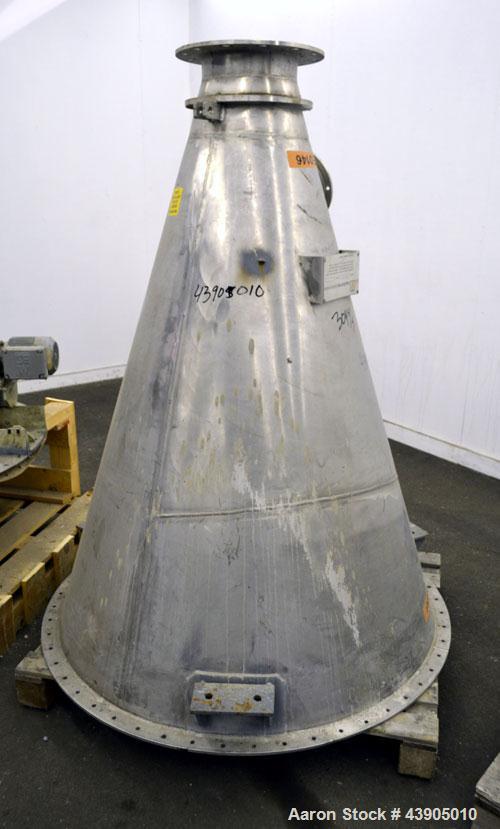 Used Vrieco Nauta Mixer, Approximately 6.9 Cubic Feet Working Capacity (195 Liter), 304 Stainless Steel.  Approximately 48" diameter x 66-1/2" cone height, bolt on flat top with 1", 3", (2) 4", 10" o...