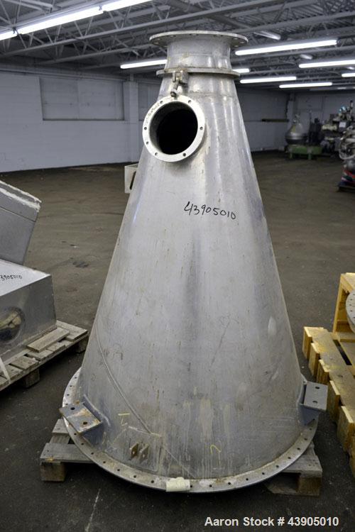 Used Vrieco Nauta Mixer, Approximately 6.9 Cubic Feet Working Capacity (195 Liter), 304 Stainless Steel.  Approximately 48" diameter x 66-1/2" cone height, bolt on flat top with 1", 3", (2) 4", 10" o...