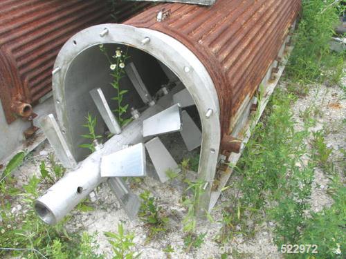 USED: 24" x 30" long stainless steel paddle mixer, 30' long with (3)10' sections, 3.5" diameter coupling, 25" square flanged outlet, onepaddle ever 3" of shaft length, paddles are 9" x 4" x 3.25" tra...