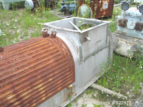 USED: 24" x 30" long stainless steel paddle mixer, 30' long with (3)10' sections, 3.5" diameter coupling, 25" square flanged outlet, onepaddle ever 3" of shaft length, paddles are 9" x 4" x 3.25" tra...
