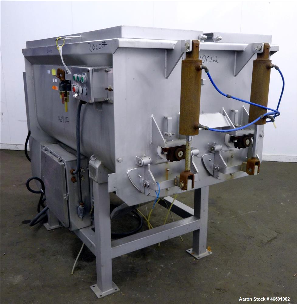 Used American Food Equipment Company Twin Shaft Paddle Mixer, Model 510, Capacity 1,500 lbs (approximate 40 cubic feet), 304 Stainless Steel. Non-jacketed trough 60" long x 36-1/2" wide x 30" deep. (...