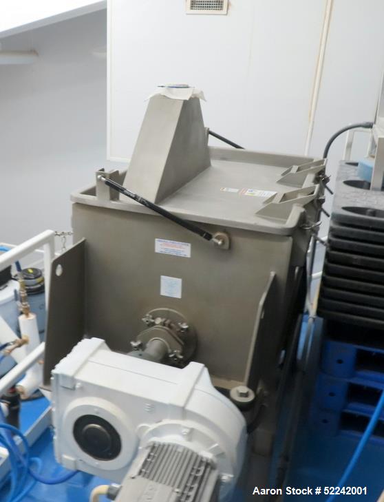 Used A&J Phlauer High Performance Single Shaft Paddle Mixer, Model AJSP304SPSW, Stainless Steel. Approximate 15 cubic feet capacity, hindged top cover, welded paddles, outboard roller bearings, end b...