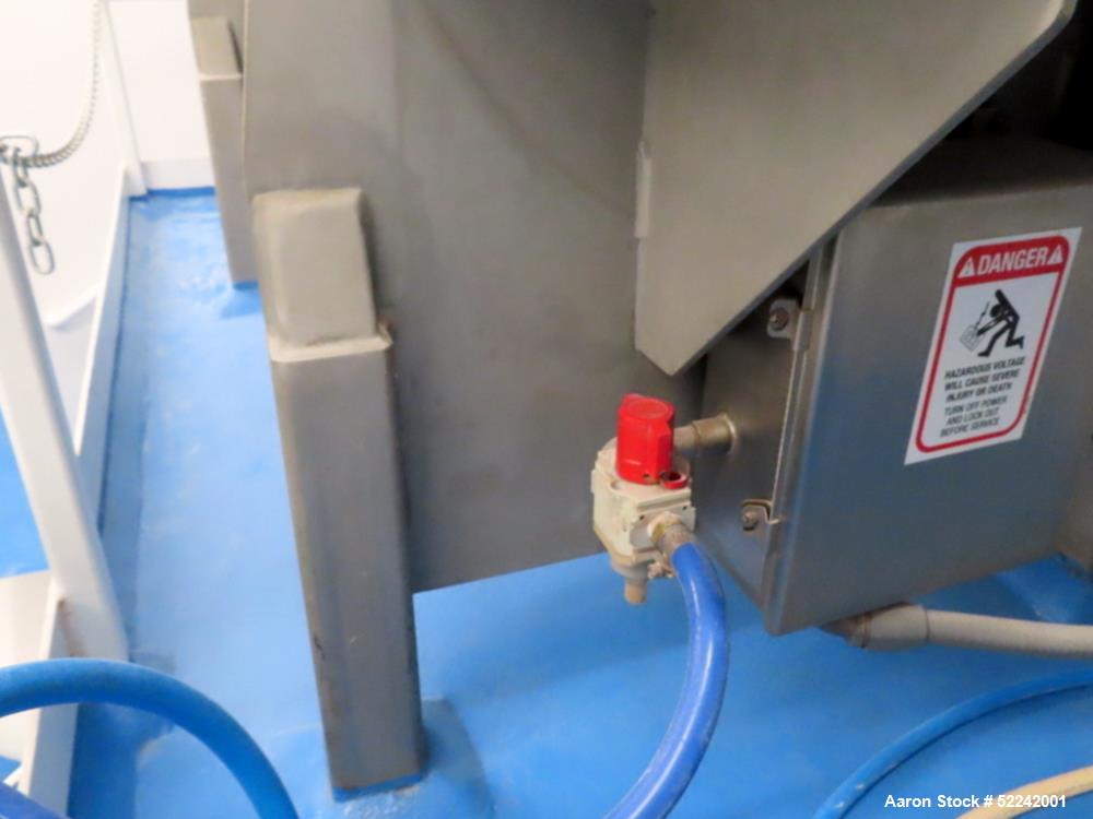 Used A&J Phlauer High Performance Single Shaft Paddle Mixer, Model AJSP304SPSW, Stainless Steel. Approximate 15 cubic feet capacity, hindged top cover, welded paddles, outboard roller bearings, end b...