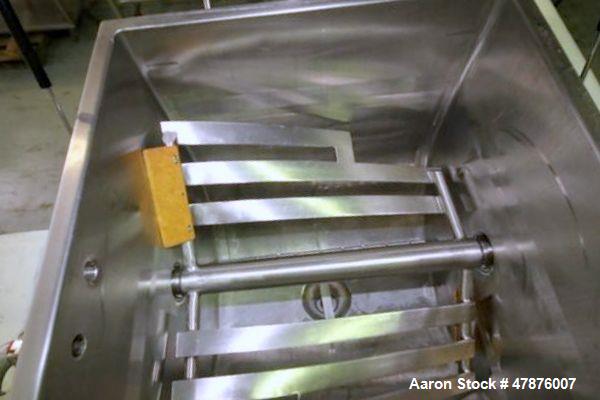 Used APV Crepaco Blender.  Aprox. 20 Cubic Ft., Jacketed Trough, Dual Wing Mixing Blade, 75 PSI @ 350 F, -20 F @ 75 PSI, Sprayball, Agitation Motor, Tri-Clover Air Valve, Hinged Top Cover, Mounted on...