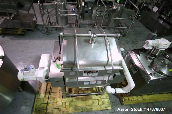 Used APV Crepaco Blender.  Aprox. 20 Cubic Ft., Jacketed Trough, Dual Wing Mixing Blade, 75 PSI @ 350 F, -20 F @ 75 PSI, Sprayball, Agitation Motor, Tri-Clover Air Valve, Hinged Top Cover, Mounted on...