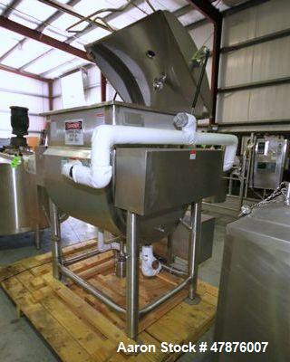 Used APV Crepaco Blender.  Aprox. 20 Cubic Ft., Jacketed Trough, Dual Wing Mixing Blade, 75 PSI @ 350 F, -20 F @ 75 PSI, Sprayball, Agitation Motor, Tri-Clover Air Valve, Hinged Top Cover, Mounted on...