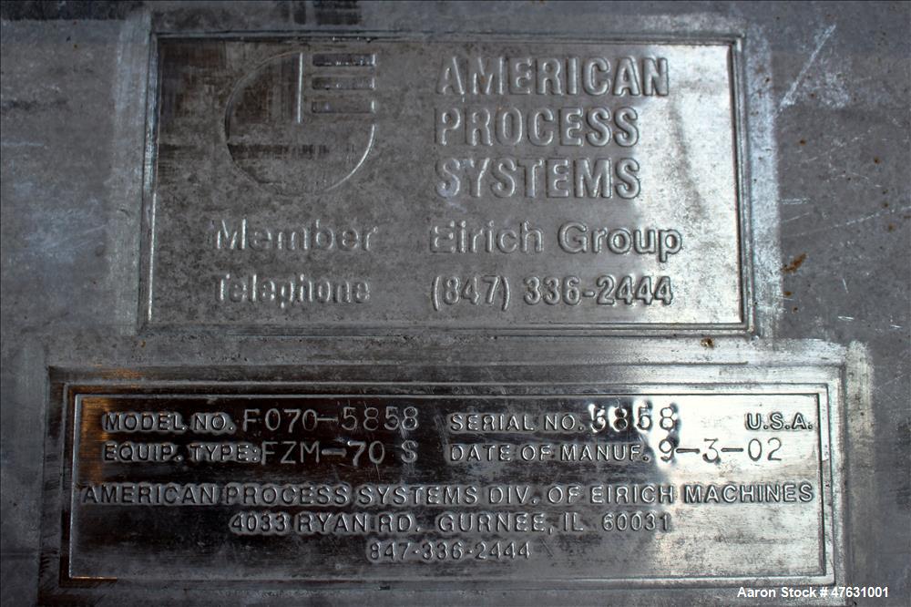 Used American Process Systems Twin Shaft Fluidizing Paddle Blender/Mixer