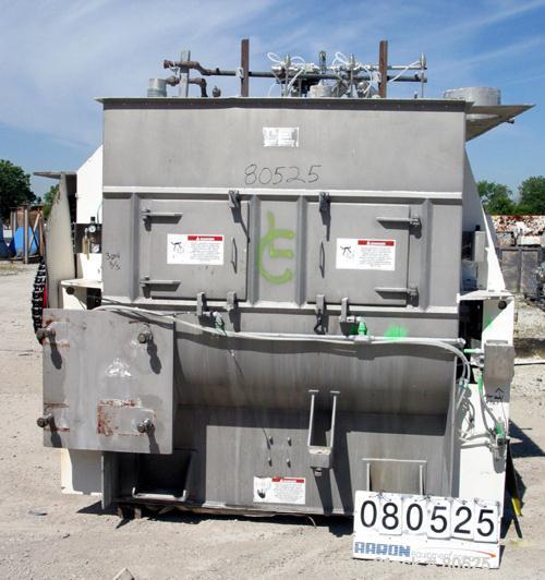 USED: American Process Forberg twin shaft fluidizer, model FZM-88.8. 88.3 cubic feet working capacity, 304 stainless steel. Non-jacketed trough 78" x 91-1/2" x approximately 70" deep. (2) 6" diameter...