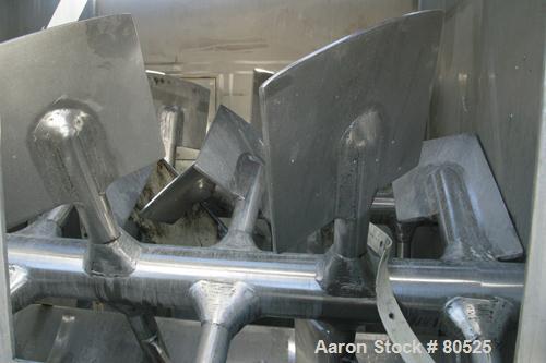 USED: American Process Forberg twin shaft fluidizer, model FZM-88.8. 88.3 cubic feet working capacity, 304 stainless steel. Non-jacketed trough 78" x 91-1/2" x approximately 70" deep. (2) 6" diameter...