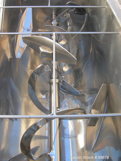 USED: American Process ribbon/paddle blender, model PRB-18. 18 cubic feet working capacity, 304 stainless steel. 304 stainless steel jacketed trough 28" wide x 60" long x approximately 30" deep, rate...