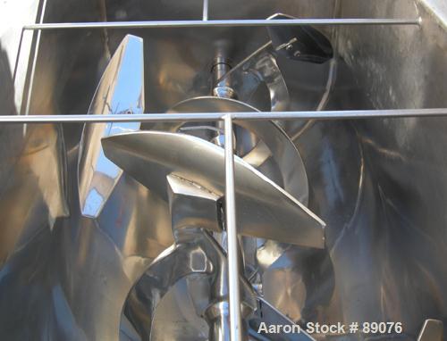USED: American Process ribbon/paddle blender, model PRB-18. 18 cubic feet working capacity, 304 stainless steel. 304 stainless steel jacketed trough 28" wide x 60" long x approximately 30" deep, rate...