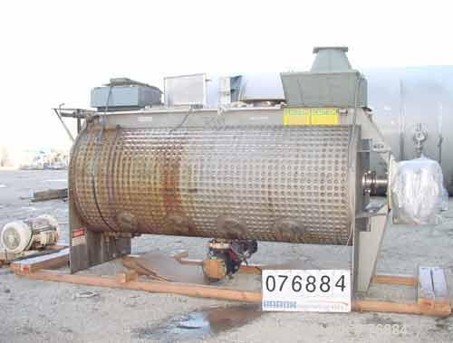USED: American Process paddle mixer, model SCPB155, 155 cubic feet capacity, 304 stainless steel. Semi-cylindrical. Stainless steel dimple jacketed trough 50" diameter x 120" long x approximately 52"...