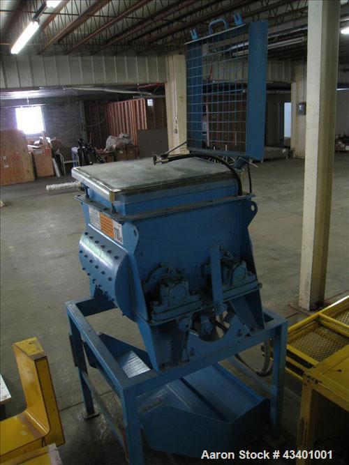 Used BHS Twin Shaft Batch Mixer.  It has a 60 liter capacity in the hopper and is stainless steel.  Footprint is 3' x 3' and 5' high.  It has a VFD inside a control panel and manual.  The mixer is 3 ...