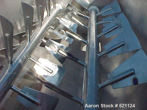 USED: Blonco paddle mixer, stainless steel construction, approximately 10,000 lb capacity. Inside trough dimensions 70" wide x 142" long x 47" deep. Dual shaft paddle agitators, (2) 40 hp motors. 220...