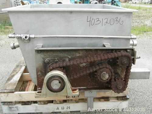 Used Custom Metalcraft Dual Shaft Paddle Mixer, 15 cubic feet, model DRB-15, 304 stainless steel. Dimpled jacketed tapered trough 39'' wide x 48'' long x 25'' deep. (10) approximately 4 1/2'' wide x ...