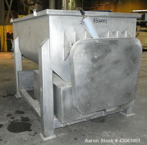Used Custom Metalcraft Dual Shaft Paddle Mixer, 90 Cubic Feet (4000 Pounds), Model DRB-4000LB, 304 Stainless Steel. Non-jacketed trough 58-1/4" wide x 95-1/2" long x approximately 25" deep. (2) 4-1/4...