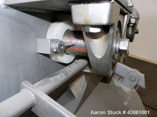 Used Custom Metalcraft Dual Shaft Paddle Mixer, 90 Cubic Feet (4000 Pounds), Model DRB-4000LB, 304 Stainless Steel. Non-jacketed trough 58-1/4" wide x 95-1/2" long x approximately 25" deep. (2) 4-1/4...