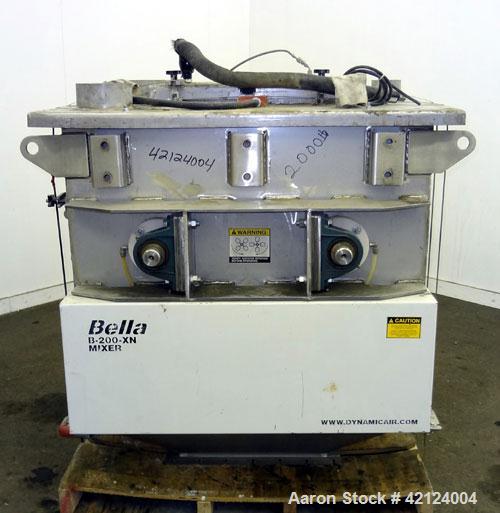 Used Dynamic Air Bella Twin Shaft Fluidized Zone Mixer, "Forberg Type" Model B-200-XN, 7.06 Cubic Feet Capacity, 316 Stainless Steel. Non-Jacketed trough 43.69" x 33.50". (2) 3'' Diameter shafts, 6-3...