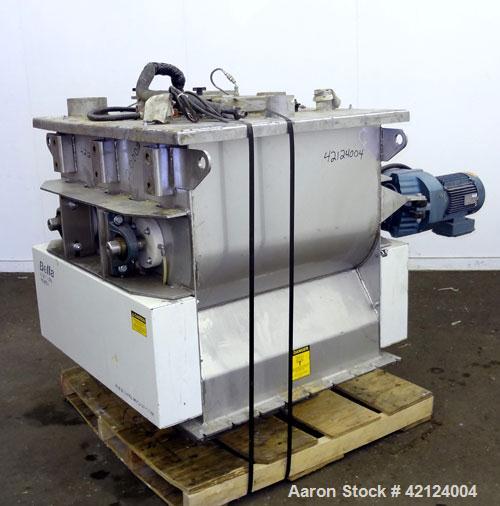 Used Dynamic Air Bella Twin Shaft Fluidized Zone Mixer, "Forberg Type" Model B-200-XN, 7.06 Cubic Feet Capacity, 316 Stainless Steel. Non-Jacketed trough 43.69" x 33.50". (2) 3'' Diameter shafts, 6-3...