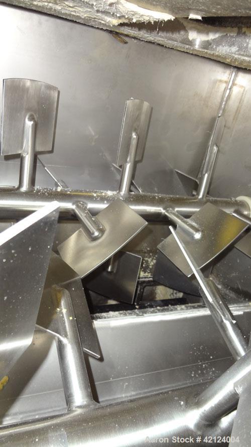 Used Dynamic Air Bella Twin Shaft Fluidized Zone Mixer, "Forberg Type" Model B-200-XN, 7.06 Cubic Feet Capacity, 316 Stainless Steel. Non-Jacketed trough 43.69" x 33.50". (2) 3'' Diameter shafts, 6-3...