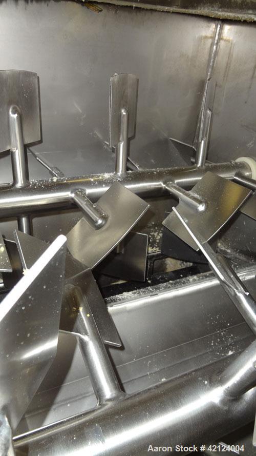 Used Dynamic Air Bella Twin Shaft Fluidized Zone Mixer, "Forberg Type" Model B-200-XN, 7.06 Cubic Feet Capacity, 316 Stainless Steel. Non-Jacketed trough 43.69" x 33.50". (2) 3'' Diameter shafts, 6-3...