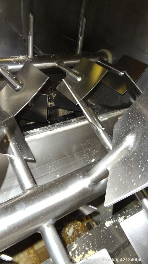 Used Dynamic Air Bella Twin Shaft Fluidized Zone Mixer, "Forberg Type" Model B-200-XN, 7.06 Cubic Feet Capacity, 316 Stainless Steel. Non-Jacketed trough 43.69" x 33.50". (2) 3'' Diameter shafts, 6-3...