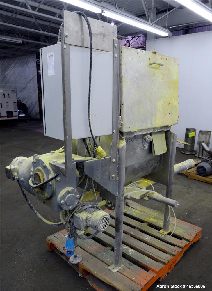 Used Marion Paddle Mixer, Model FPS1824, 304 Stainless Steel. Working capacity 4 cubic feet, maximum 110 rpm. Non-jacketed trough 18" wide x 24" long x 22" deep, 2-1/4" diameter shaft with 4 welded-o...