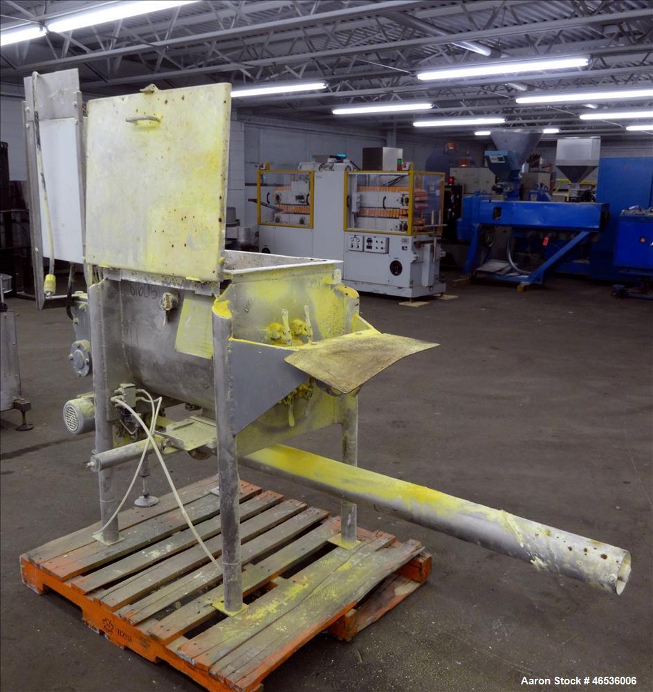 Used Marion Paddle Mixer, Model FPS1824, 304 Stainless Steel. Working capacity 4 cubic feet, maximum 110 rpm. Non-jacketed trough 18" wide x 24" long x 22" deep, 2-1/4" diameter shaft with 4 welded-o...