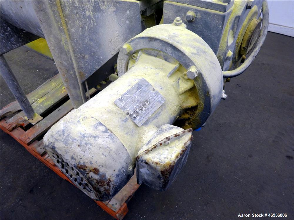 Used Marion Paddle Mixer, Model FPS1824, 304 Stainless Steel. Working capacity 4 cubic feet, maximum 110 rpm. Non-jacketed trough 18" wide x 24" long x 22" deep, 2-1/4" diameter shaft with 4 welded-o...